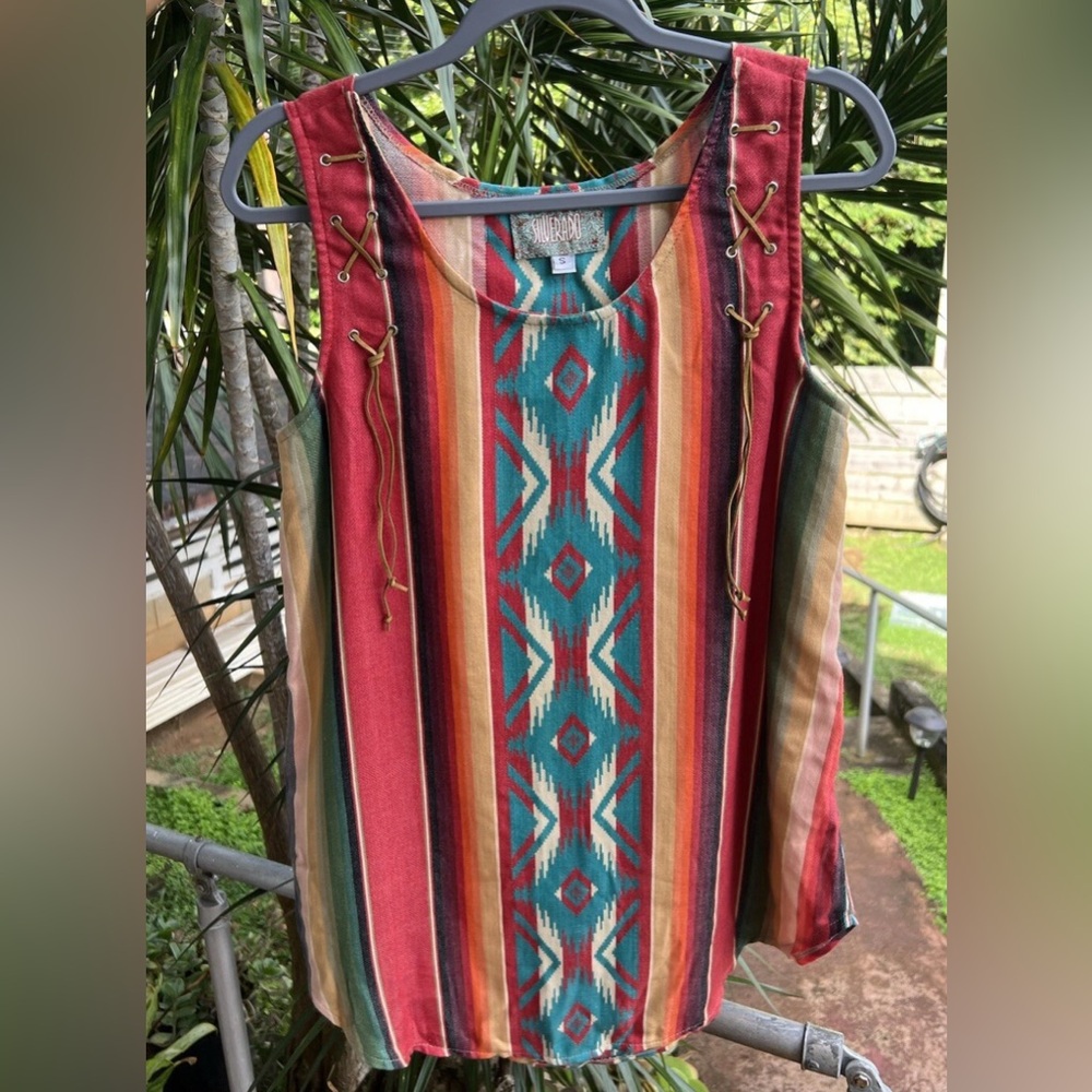 Silverado Serape Tank Top Tunic Aztec Western‎ Festival Red Turquoise Dress